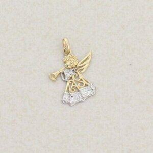 Pendant Only 10k Yellow Gold & White Gold Angel Trumpet Pendant Christmas